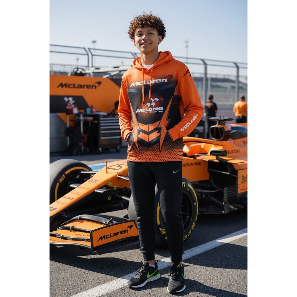 McLaren International F1 Racing Hoodie Orange Black Formula 1 Pullover Graphic